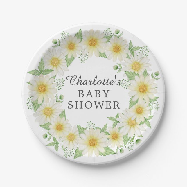 Fresh Daisy Baby Shower 7" Platte Pappteller (Vorderseite)