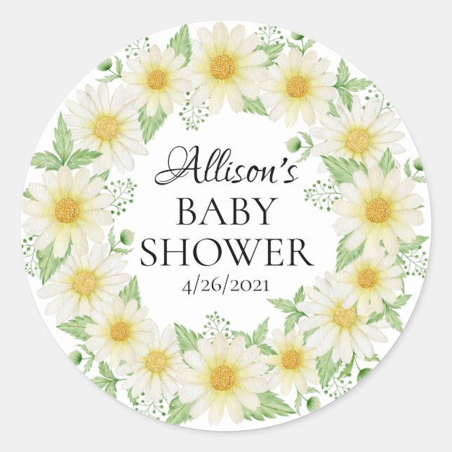 Fresh Daisy Baby Shower Fevor Runder Aufkleber (Vorderseite)