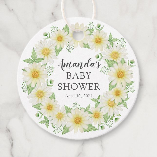 Fresh Daisy Floral Baby Dusche Gefallen Geschenkanhänger (Vorderseite)