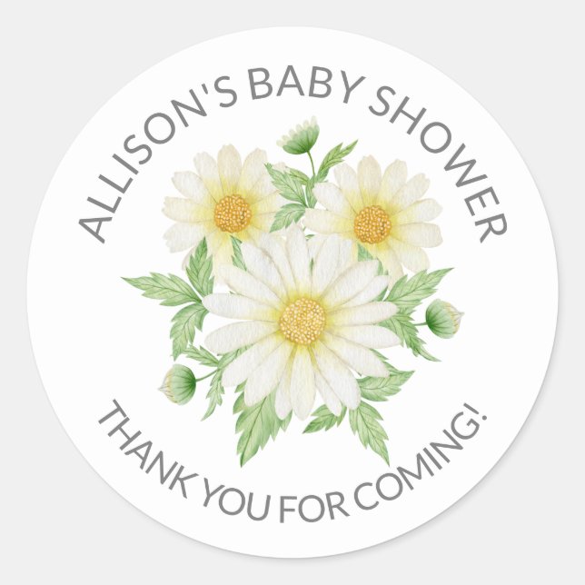 Fresh Daisy Floral Baby Shower Danke Dusche Runder Aufkleber (Vorderseite)