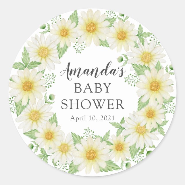 Fresh Daisy Floral Baby Shower Danke Dusche Runder Aufkleber (Vorderseite)