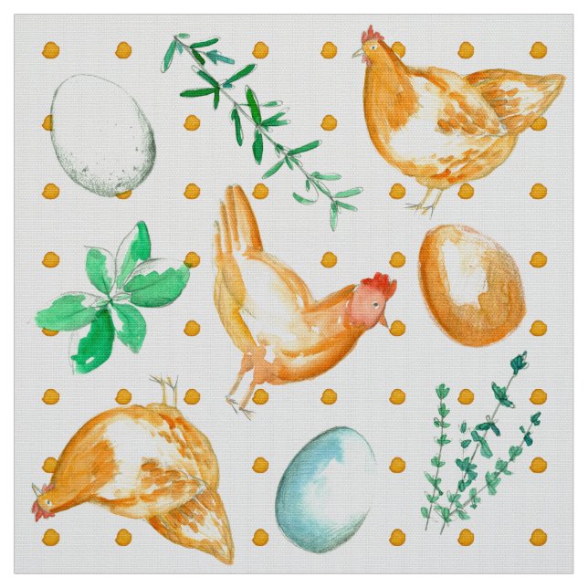 Fresh Eggs Chickens Herbs Küche Polka Dot Stoff (Muster)