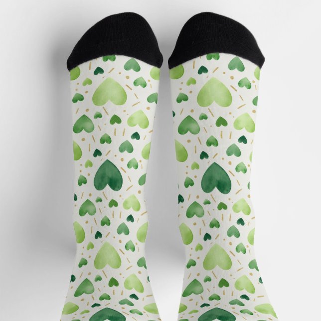 Fresh Emerald Watercolor Heart & Gold Dust Socks Socken (Oben)