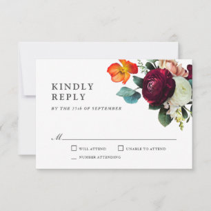 Fresh Fall Romantic Floral Wedding RSVP Karte