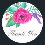 Fresh Florals Wedding Danke Stickers<br><div class="desc">Die Rose ist in fett rosa,  aquamarin grün und lila. Farbenfroh,  elegant,  modern - perfekt!</div>