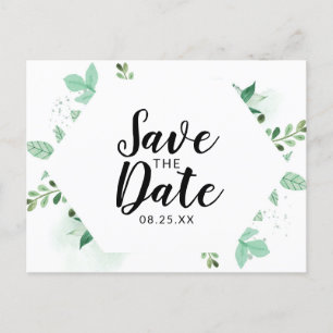 Fresh Foliage Botanical Minze Hexagon Save the Dat Ankündigungspostkarte