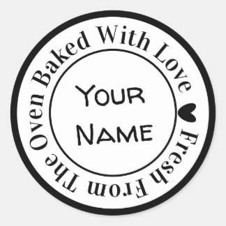 Fresh From The Oven Backed with Liebe in Black Runder Aufkleber