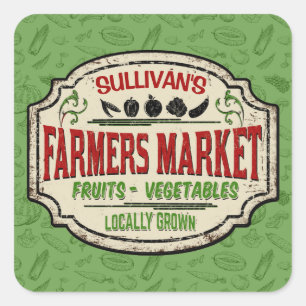 Fresh Garden ADD NAME Lokal gezüchtete Bauern Mark Quadratischer Aufkleber