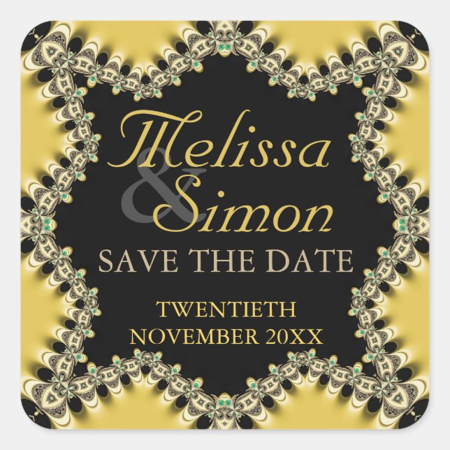 Fresh gelb +black Eastern Save the Date Stickers (Vorderseite)