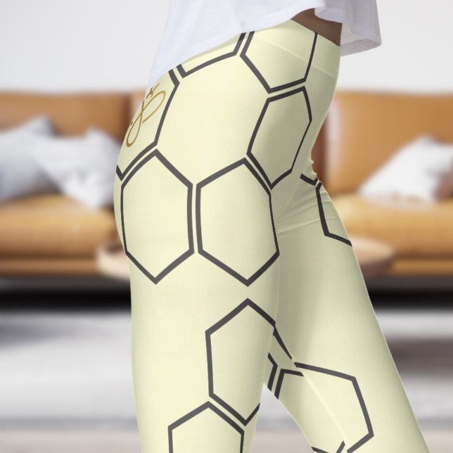 Fresh Golden Yellow Honey Hive Pattern Leggings (Honey Hive on Light GoldenRod Yellow)