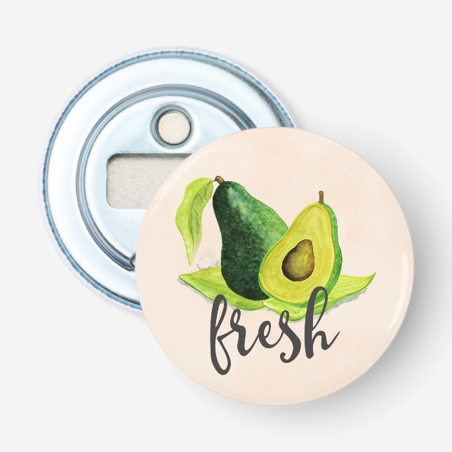 Fresh Green Avocado Still Life Frucht in Wasserfar Flaschenöffner (Vorderseite)