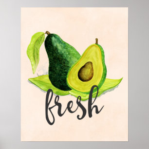 Fresh Green Avocado Still Life Frucht in Wasserfar Poster