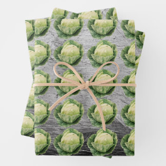 Fresh Green Cabbage Pattern on Rustic Metal Geschenkpapier Set