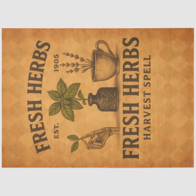 Fresh Herbs – Vintage Botanical Decoupage Seidenpapier (Vorderseite)