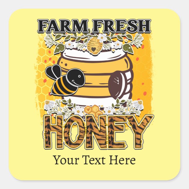 Fresh Honey Custom Text Label Quadratischer Aufkleber (Vorderseite)