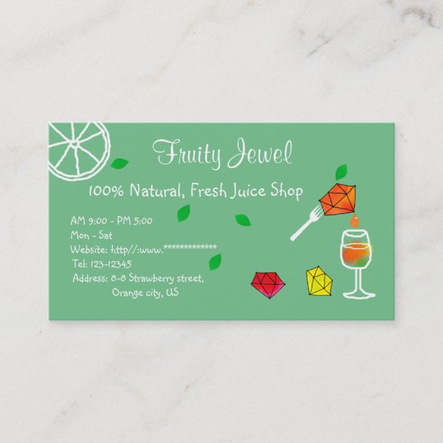 Fresh Juice Shop Name Card Jewel Visitenkarte (Vorderseite)