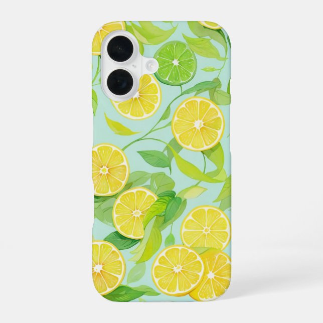 Fresh Lemon and Lime Botanical Pattern Phone Case iPhone 16 Hülle (Rückseite)