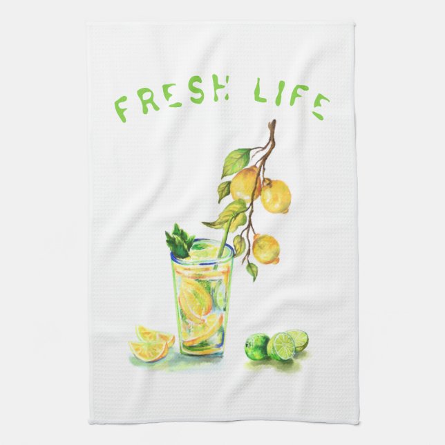 Fresh Lemon Drink Küche Handtuch - Custom Text (Vertikal)