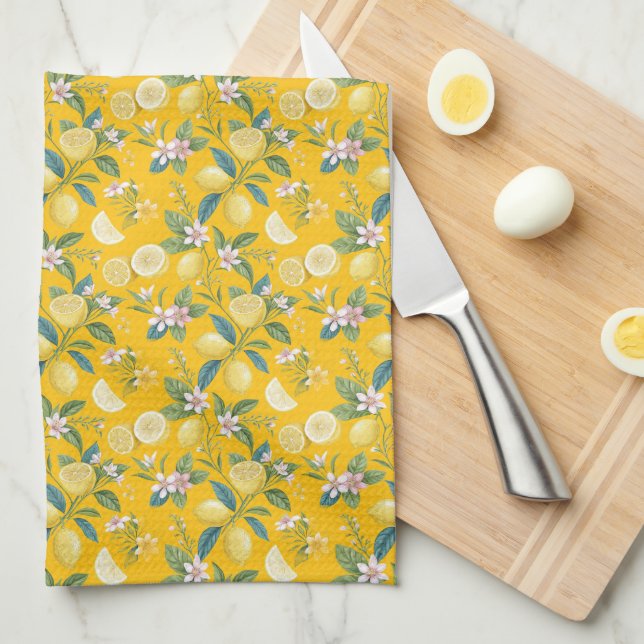 Fresh Lemon Floral Botanical Pattern  Geschirrtuch (Viertel Falte)