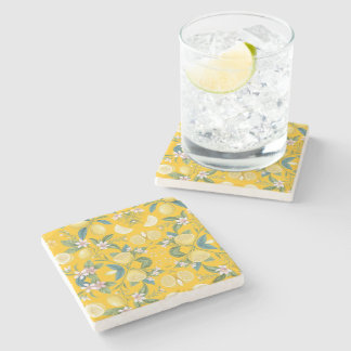 Fresh Lemon Floral Botanical Pattern Steinuntersetzer