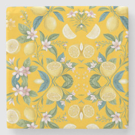 Fresh Lemon Floral Botanical Pattern Steinuntersetzer