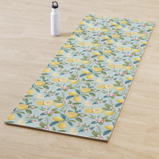 Fresh Lemon Floral Botanical Pattern  Yogamatte (Beispiel)