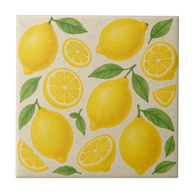 Fresh Lemon Tile - Nahtlose Wasserfarbe Fliese (Vorderseite)