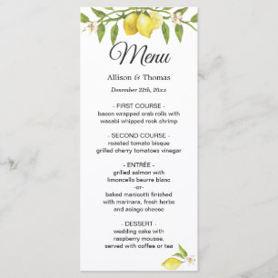 Fresh Lemons Blossom Greenerity Wedding Menu Card Menükarte