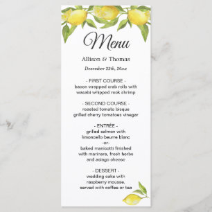 Fresh Lemons Blossom Greenerity Wedding Menu Card Menükarte