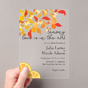 Fresh Lemony Liebe Citrus Foliage Hochzeit Acryleinladungen