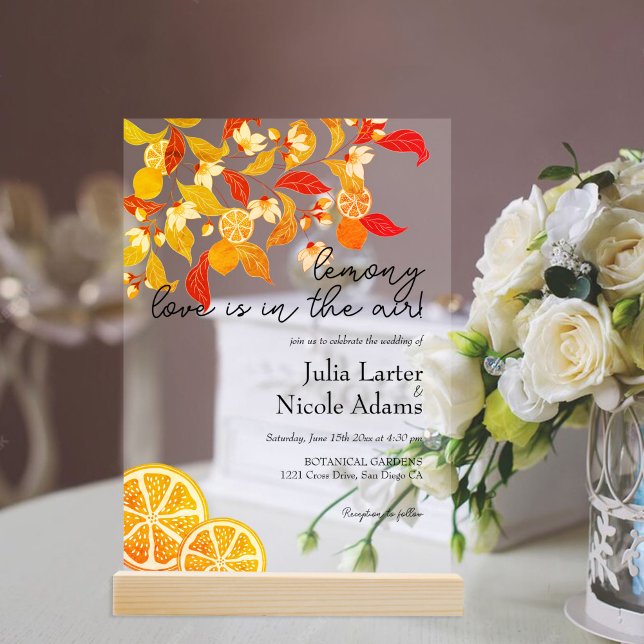 Fresh Lemony Liebe Citrus Foliage Hochzeit Acryleinladungen (Von Creator hochgeladen)