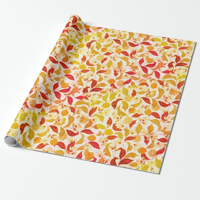 Fresh Lemony Liebe Citrus Foliage Hochzeit Geschenkpapier (Ungerollt)