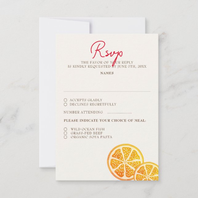 Fresh Lemony Liebe Citrus Foliage Hochzeit RSVP Karte (Vorderseite)