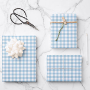Fresh Light Blue Gingham Karo Pattern Geschenkpapier Set