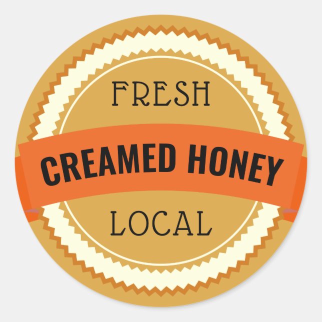 Fresh Local Creamed Honey Jar Amber Runder Aufkleber (Vorderseite)