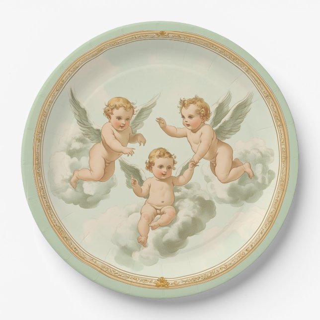 Fresh Mint Rokoko Cherub Cloud Party Plate Pappteller (Vorderseite)