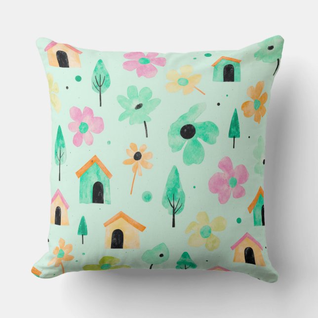 Fresh Modern Floral Pattern Pillow Kissen (Vorderseite)
