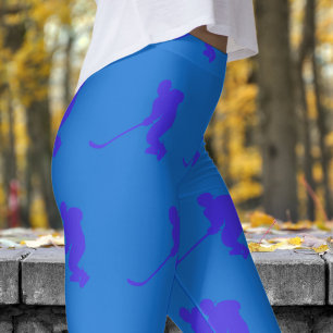 Fresh Navy Blue Womens Ice Hockey Pattern Leggings