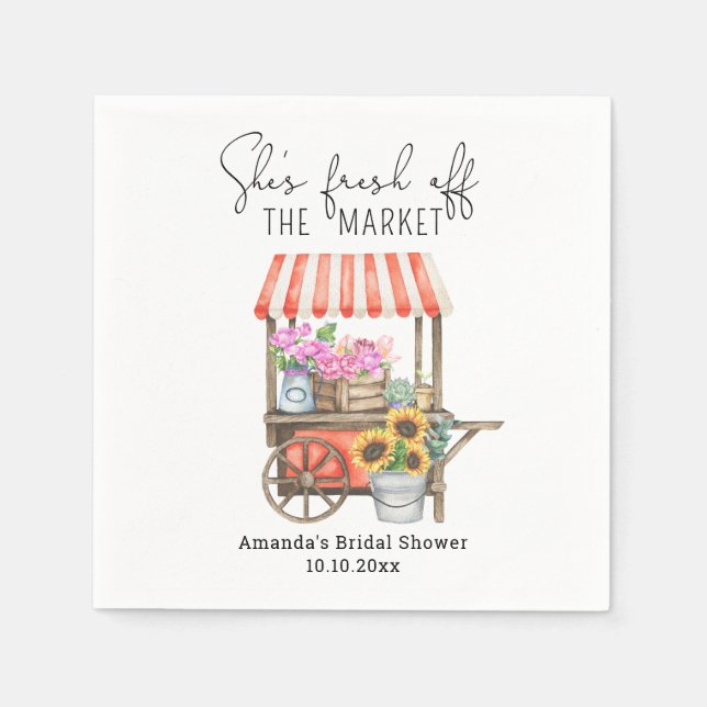 Fresh off Market Blume Cart Brautparty Serviette (Vorderseite)