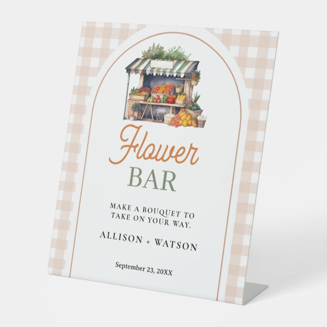Fresh off Market Brautparty Blume Bar Sign Sockelschild (Vorderseite)