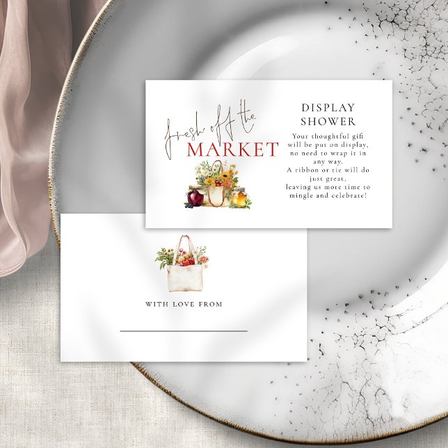 Fresh off Market Display Dusche Begleitkarte (Front and back view)