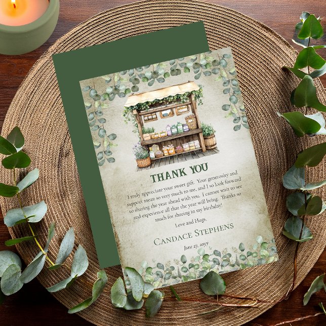 Fresh off Market Farm Stand Brautparty Dankeskarte ("Fresh Off the Market" Collection - Farmer's Market Farm Stand and Eucalyptus Thank You Card)