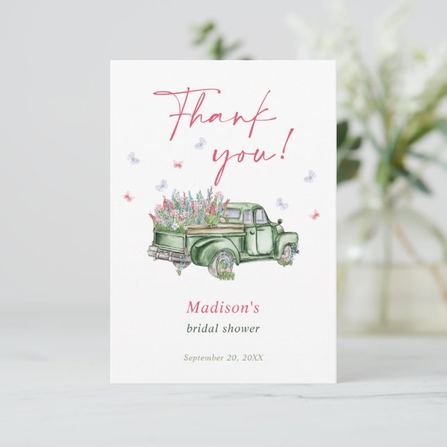 Fresh off Market Floral Truck Brautparty Dankeskarte (Stehend Vorderseite)