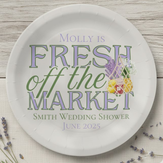 Fresh Off Market - Personalisiert Modernes Bridal Pappteller (Celebrate your newly-engaged status in style with this elegant “Fresh Off the Market” design!)