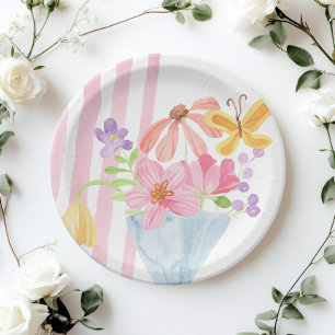 Fresh off Market Pink Streifen Wasserfarbe Pappteller