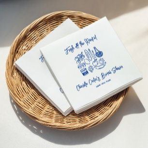 Fresh Off The Market Blau Handgezeichnete Hochzeit Serviette
