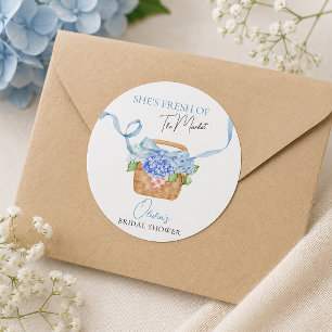 Fresh Off The Market Blaue Hortensien-Brautparty Runder Aufkleber