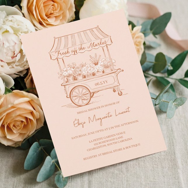 Fresh Off The Market Blumenwagen-Junggesellinnenab Einladung (Fresh Off The Market Floral Cart Bridal Shower Invitation)