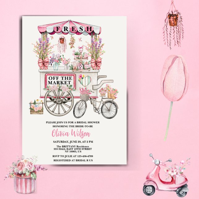 Fresh Off the Market Bridal Shower Floral Chic Inv Einladung (Fresh Off the Market Bridal Shower Floral Chic  pattern girly cute coquette for her blush pink chic )