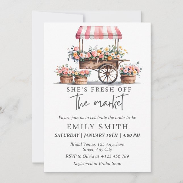 Fresh Off The Market Bridal Shower Invitation Temp Einladung (Vorderseite)